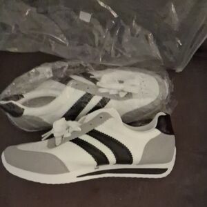 White and Black Striped Sneakers